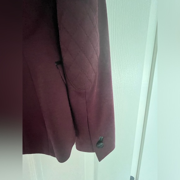 Wine coloured tailored fit jersey blazer with leather look detailing - Picture 3 of 5